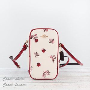 NWT Coach North South Zip Phone Crossbody With Ladybug Floral Print